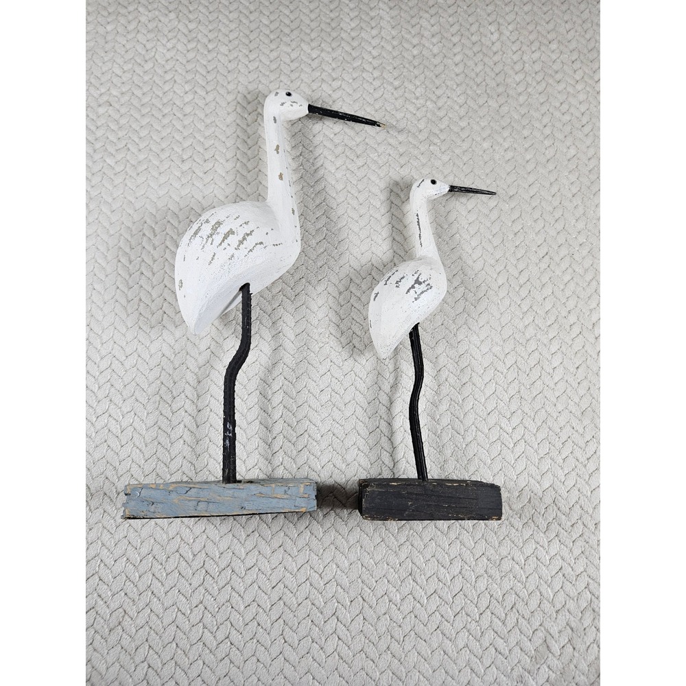Eddie Bauer Distressed Wood Shore Bird Figurines Set of 2 White Coastal Decor